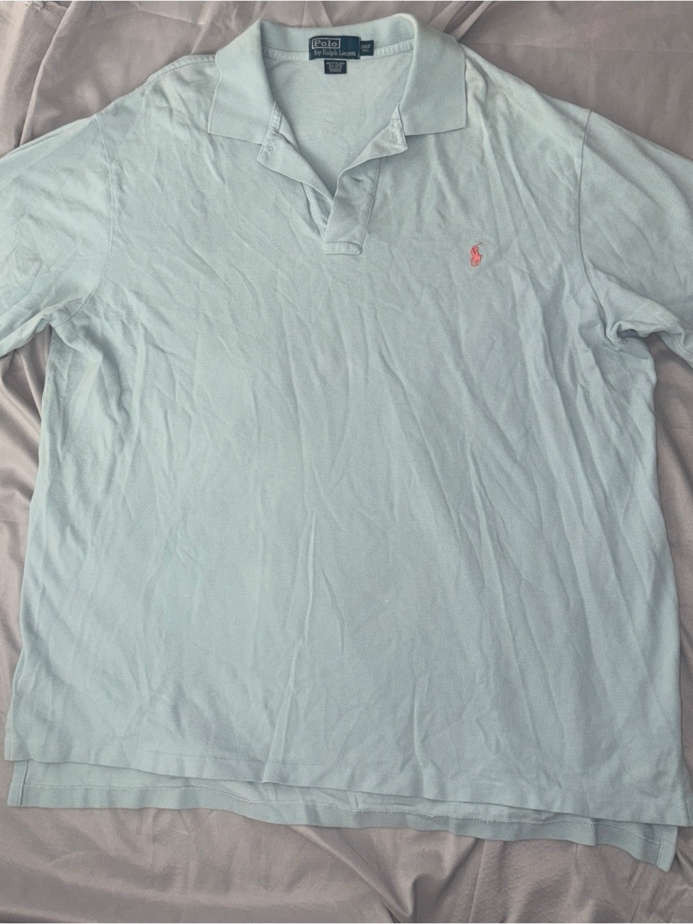 Ralph Lauren Pale Blue Polo with Pink Pony Logo
